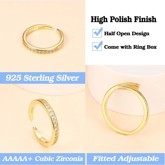 Sterling Silver Toe Rings Set Adjustable Cubic Zirconia Summer Barefoot Jewelry - Picture 2 of 6